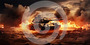 Armored Tank In A Minefield An Armored Tank Navigating A Minefield During A War Invasion Depicted In