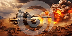 Armored Tank In A Minefield An Armored Tank Navigating A Minefield During A War Invasion Depicted In