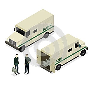 Armored Truck Set Isometric View. Vector