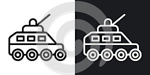 Armored vehicle thin line vector icon set