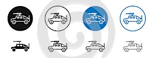 Armored vehicle thin line vector icon set