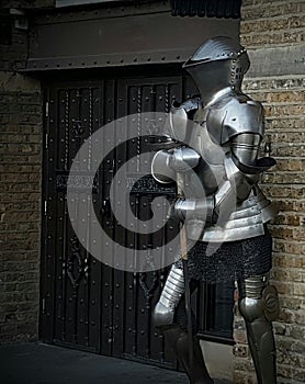 Armoring knight suit metal helmet old historical arm soldier photo