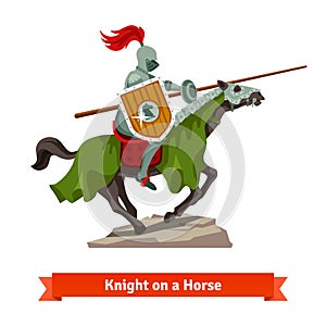 Armoured medieval knight riding on a horse