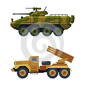 Armoured Personnel Carrier as Armored Fighting Vehicle and Military Transport Equipment Vector Set