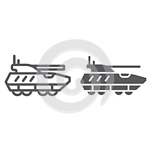 Armoured personnel carrier line and glyph icon, army and military, tank sign, vector graphics, a linear pattern on a