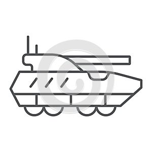 Armoured personnel carrier thin line icon, army and military, tank sign, vector graphics, a linear pattern on a white
