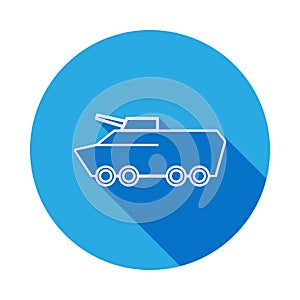 Armoured vehicle line icon with long shadow. Element of military illustration. Signs and symbols outline icon for websites, web de