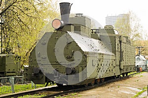 Armoured WWII Russian locomotive Front left view