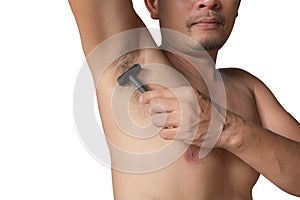 Armpits and razor hairy. Shaves a man`s armpit