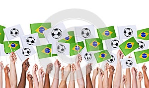 Arms Raised Holding Worldcup Brazil Concept Flags