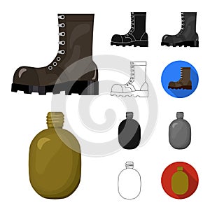 Army and armament cartoon,black,flat,monochrome,outline icons in set collection for design. Weapons and equipment vector