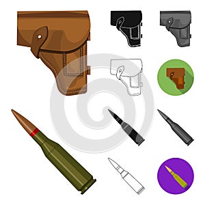 Army and armament cartoon,black,flat,monochrome,outline icons in set collection for design. Weapons and equipment vector