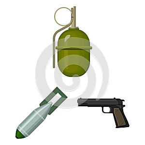 Army and armament cartoon icons in set collection for design. Weapons and equipment vector symbol stock web illustration