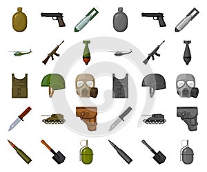 Army and armament cartoon,mono icons in set collection for design. Weapons and equipment vector symbol stock web photo