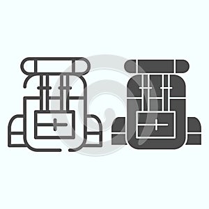 Army backpack line and glyph icon. Military rucksack vector illustration isolated on white. Hiking bag outline style