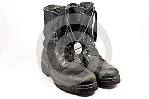 Army boots with dog-tag