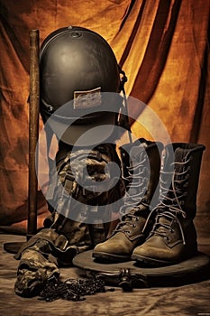 army boots, helmet, and rifle silhouette
