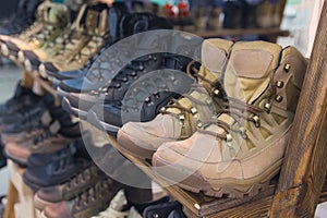 Army boots are in line at the store counter
