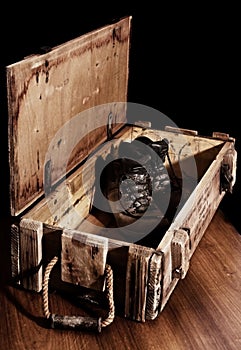Army boots in old ammunition box