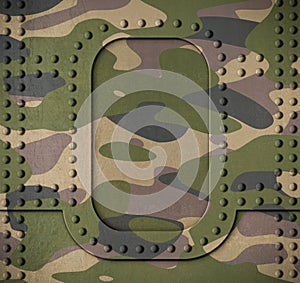 Army camouflage metal armor door with rivets background 3d illustration