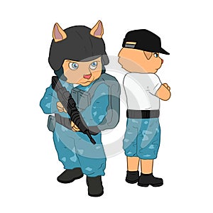 Army cat cartoon character illustration