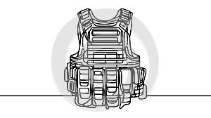 Army Combat Vest Part of Military and Army Force Equipment Hand Drawn Icon Set Vector. One continuous line