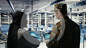 Army commander and software developer in data center use AI radar system