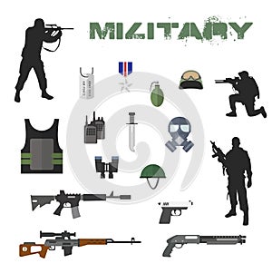 Army concept of military equipment flat