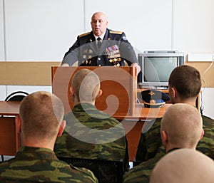Army conscripts during an interview