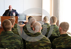 Army conscripts during an interview