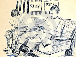 Army drawing.1966-1968years.in the Lenin's room