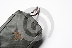 Army first aid kits on white background.