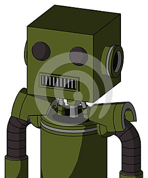 Army-Green Automaton With Box Head And Square Mouth And Two Eyes
