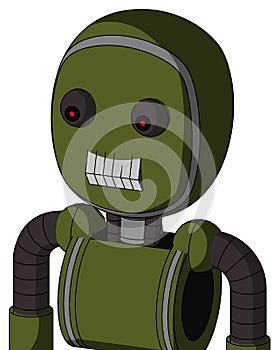 Army-Green Automaton With Bubble Head And Teeth Mouth And Red Eyed