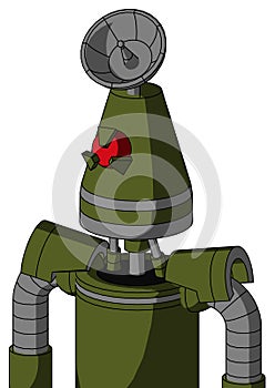 Army-Green Automaton With Cone Head And Angry Cyclops Eye And Radar Dish Hat