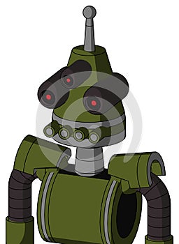 Army-Green Automaton With Cone Head And Pipes Mouth And Three-Eyed And Single Antenna