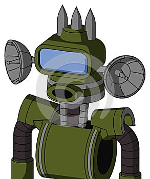 Army-Green Automaton With Cone Head And Round Mouth And Large Blue Visor Eye And Three Spiked