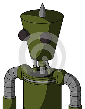 Army-Green Automaton With Cylinder-Conic Head And Two Eyes And Spike Tip