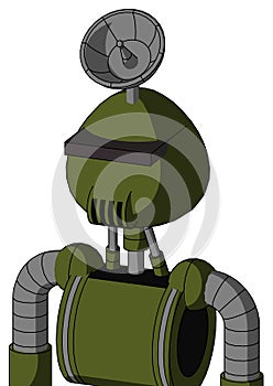 Army-Green Automaton With Rounded Head And Speakers Mouth And Black Visor Cyclops And Radar Dish Hat