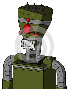 Army-Green Automaton With Vase Head And Teeth Mouth And Cyclops Compound Eyes And Three Dark Spikes