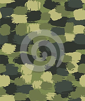 Army Hand drawn doodle pattern seamless. Military Abstract modern trendy background. Green protective vector texture