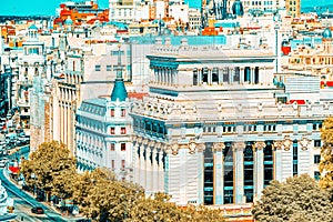 Panoramic view from above on the capital of Spain- the city of M photo