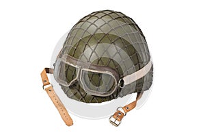 Army helmet with goggles