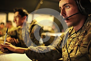 British Army communications operator at a remote command centre