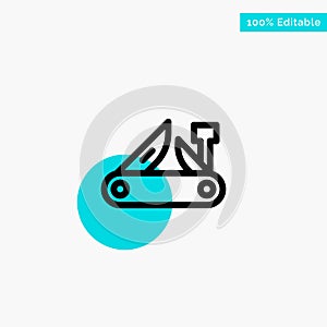 Army, Knife, Multi tool, Pocket Knife, Swiss turquoise highlight circle point Vector icon