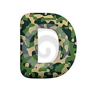 Army letter D - Capital 3d Camo font - Army, war or survivalism concept