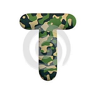 Army letter T - Uppercase 3d Camo font - Army, war or survivalism concept