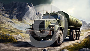 Army lorry truck car on mountain highway photo