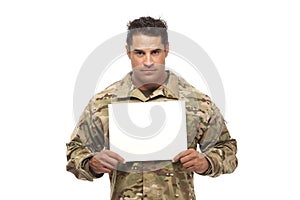 Army man with empty placard