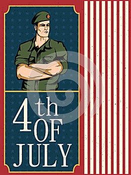 Army man on 4th of July Happy Independence Day America background